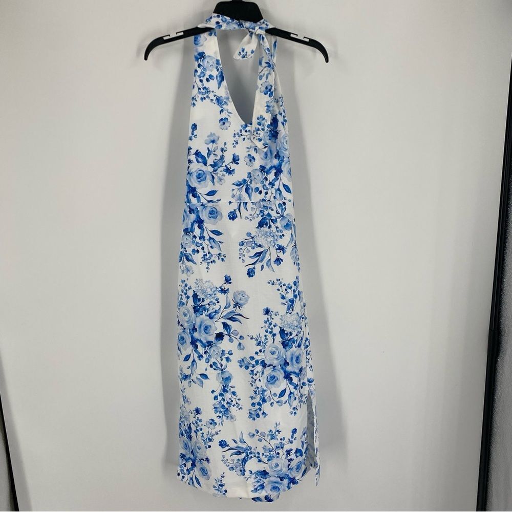 Trendyol White and Blue Floral Halter midi Dress size S